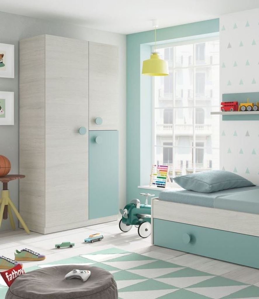 Kleiderschrank >SNUBA< in Alpen-Weiß/Aqua-Grün - 90x200x52 (BxHxT)