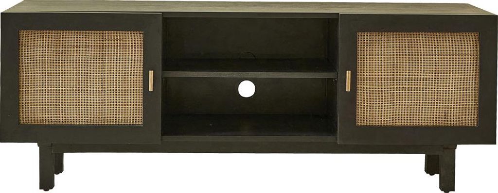 TV-Möbel Mangoholz schwarz Rohrgeflecht 140 cm modern