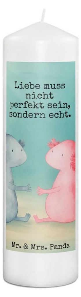Mr. & Mrs. Panda Kerze Axolotl Liebe Design 29 x 8 cm XL - Weiß - Geschenk, Wachskerze, Erinnerungskerze, Bedruckte, Valentinstag, Erinnerungslich...