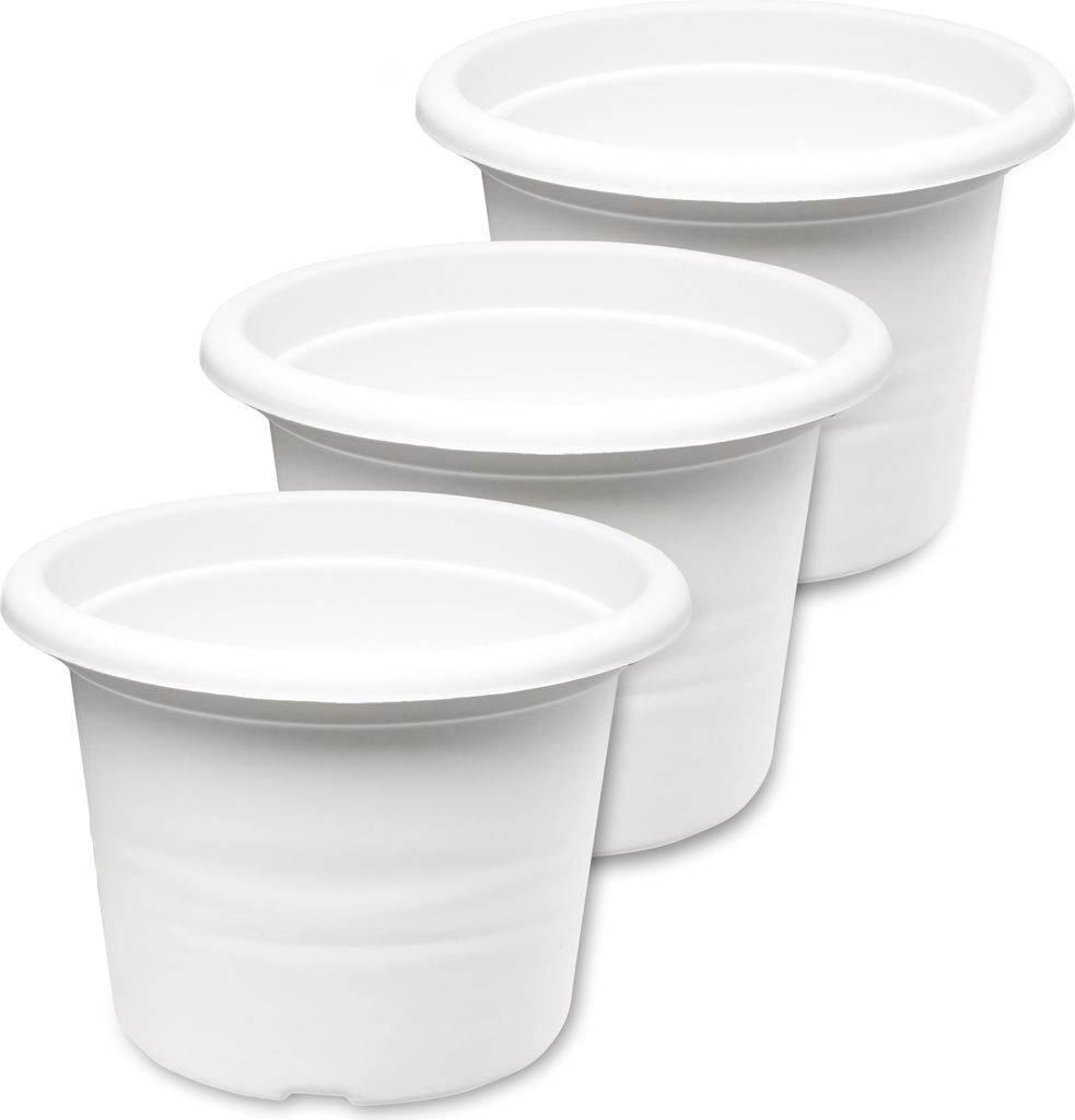 Garronda Blumentopf rund Kunststoff für Blumen und andere Pflanzen GD-0022 (3 Stück - Weiß, 17cm H=12cm)