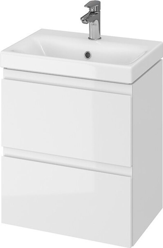 BADLAND Badmöbel Set badezimmerschrank mit Keramikwaschbecken, 2-Schubladen MODUO SLIM 50 Weiß