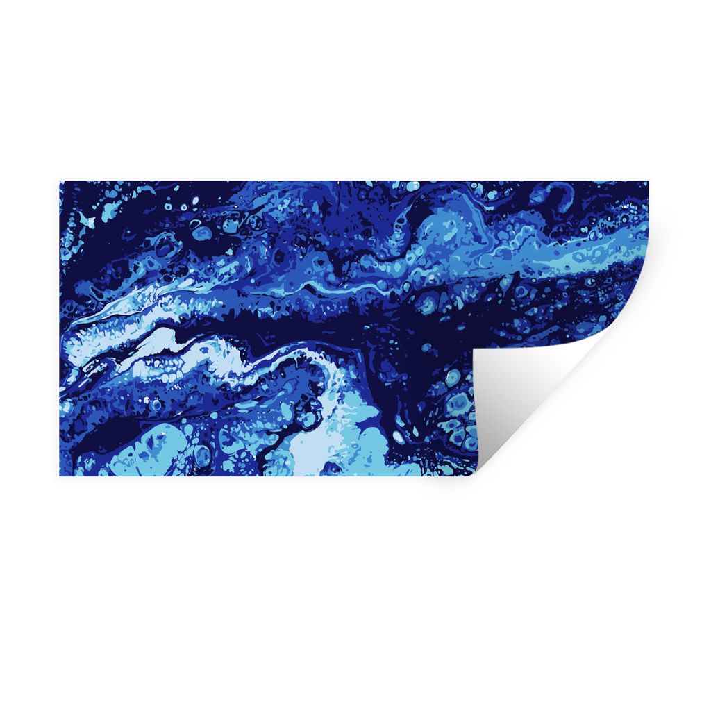 MuchoWow Wandtattoo Wandsticker Wandaufkleber Marmor - Blau - Aquarell 80x40 cm Selbstklebend und Repositionierbar - Aufkleber