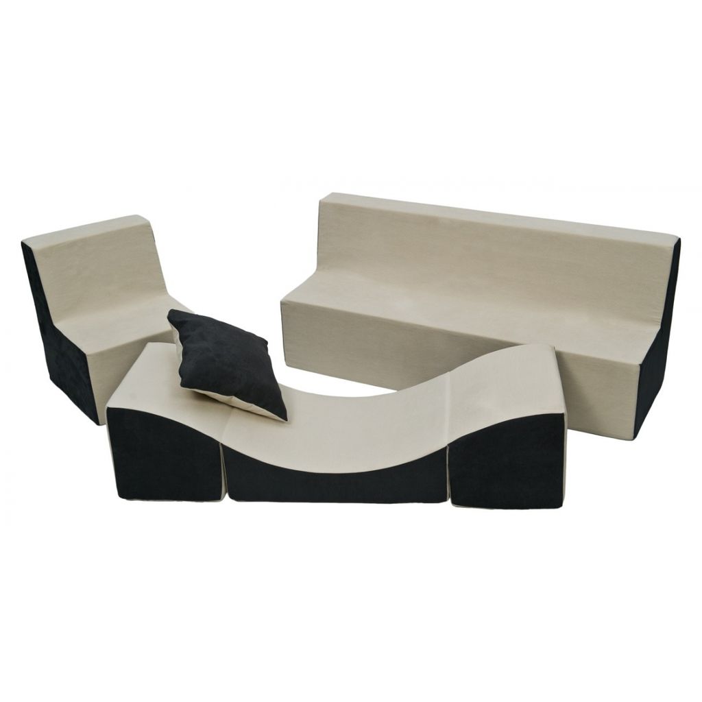 Kindermöbel-Set: Sessel + Sofa + beige-graue Chaiselongue