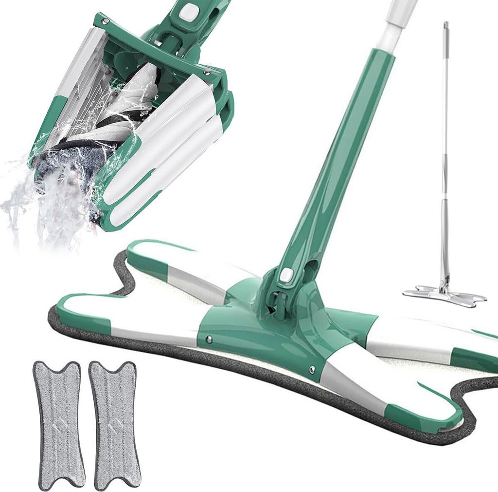 Bodenmopp, Mikrofaser Flachmopp, Freihand Flachmopp, Nassbund Trockenmopp mit abnehmbarem, waschbarem Pad, 2 wiederverwendbare Mikrofaser Mopp Pads