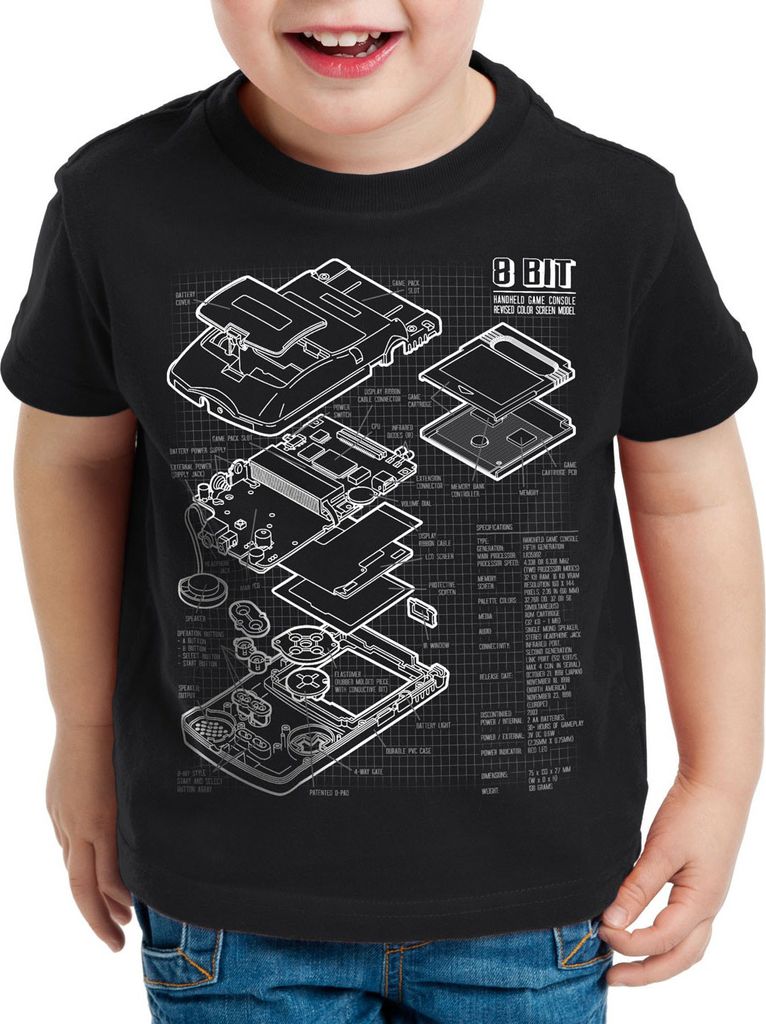 style3 8-Bit Handheld Blaupause Kinder T-Shirt Videospiel