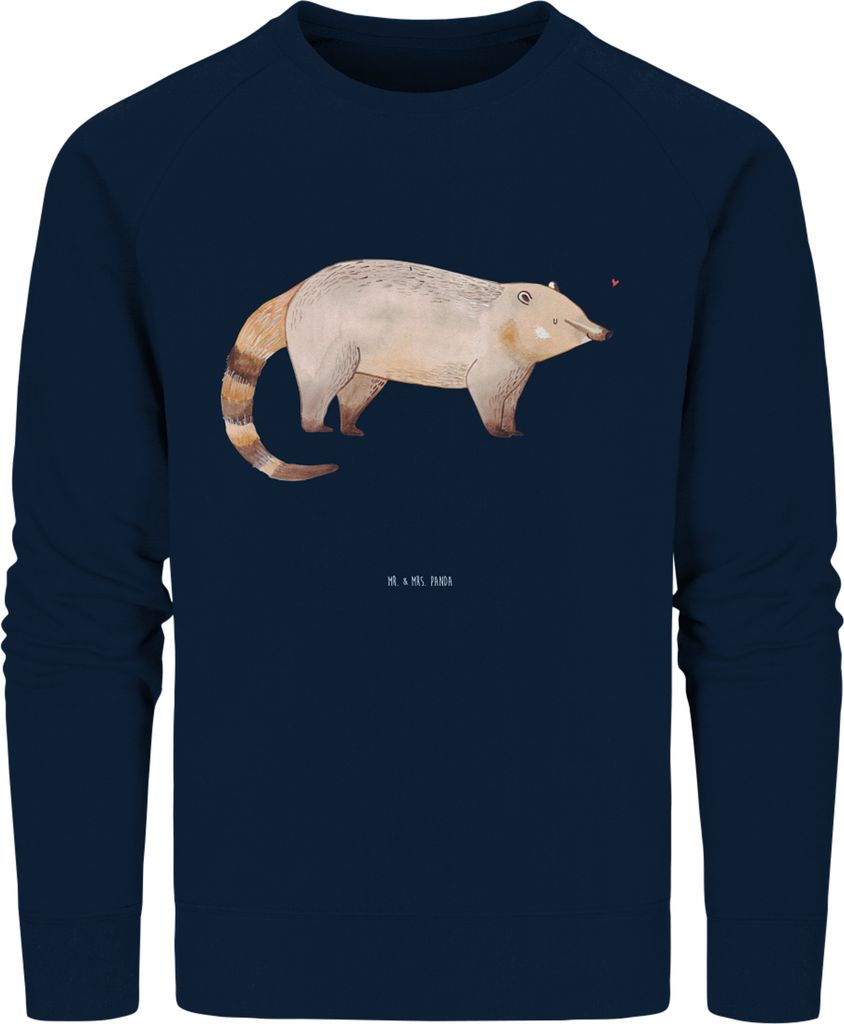 Mr. & Mrs. Panda Organic Pullover Nasenbär Größe XS - French Navy - Geschenk, Baumwoll, Nasenbären, Bär, Sweatshirt, Sweater, Pulli, Lustige S...