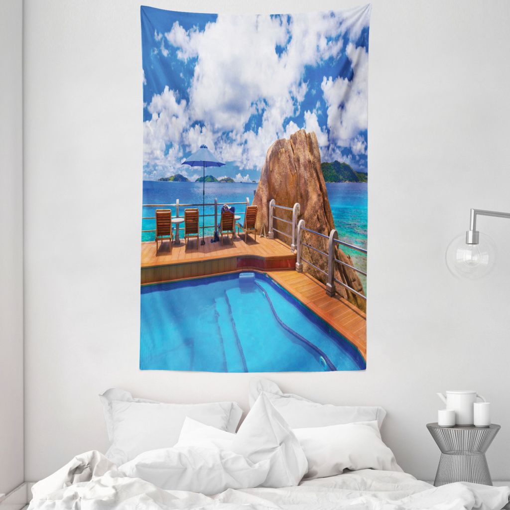 ABAKUHAUS Sommer Wandteppich und Tagesdecke, Vacation Resort Ocean aus Weiches Mikrofaser Stoff Waschbar ohne Verblassen Digitaldruck, 140 x 230 cm...