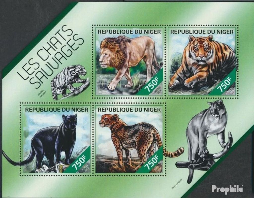 Briefmarken Niger 2014 Mi 2845-2848 Kleinbogen (kompl. Ausg.) postfrisch Wildkatzen