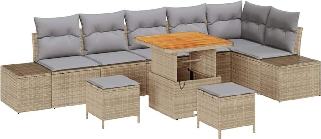 Gartensofa-set mit Kissen 9 pcs Beige Poly-Rattan