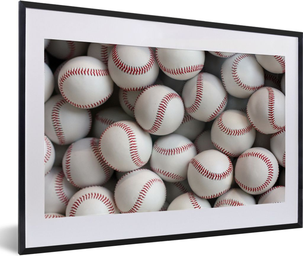 MuchoWow® Gerahmtes Poster Viele Baseballs übereinander Produktbild 