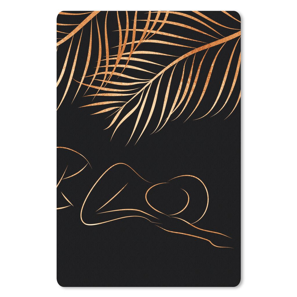 MuchoWow Mauspad Mousepad Frau - Blätter - Strichzeichnung - Gold 18x27 cm - Mousepads - Maus Mat - Pad - Mausunterlage