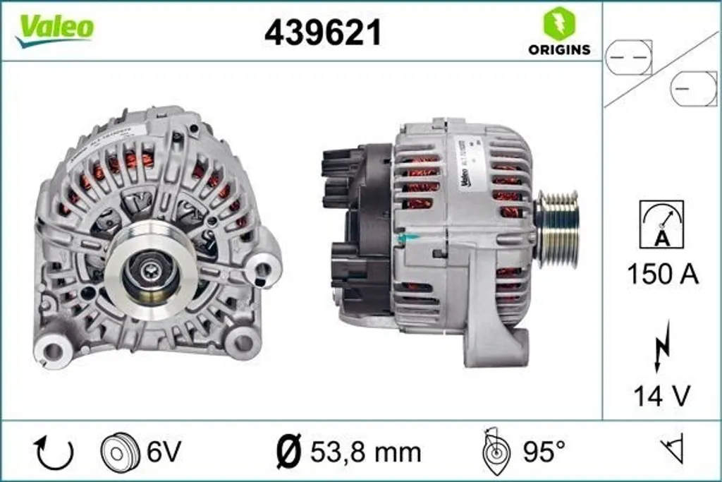 Alternateur de voiture Valeo 439621 compatible BMW Série 5 E60 et E61