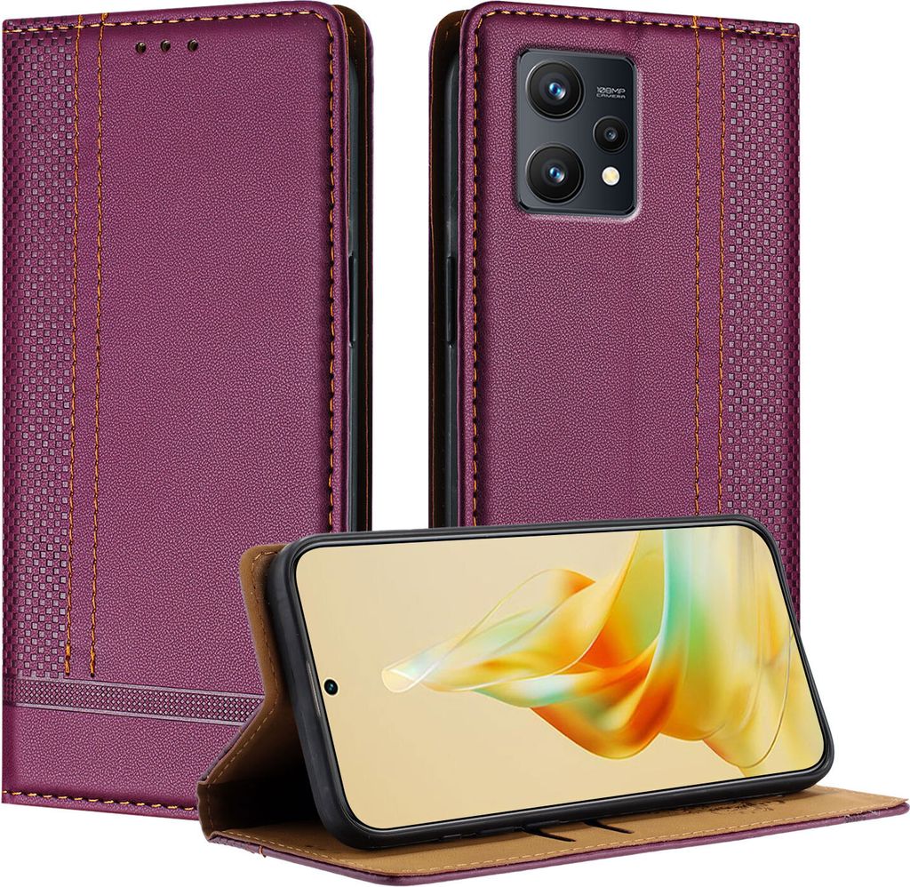 Handyhülle für Realme 9 5G Leder Flip Klappbare Schutzhülle mit Standfunktion Lila