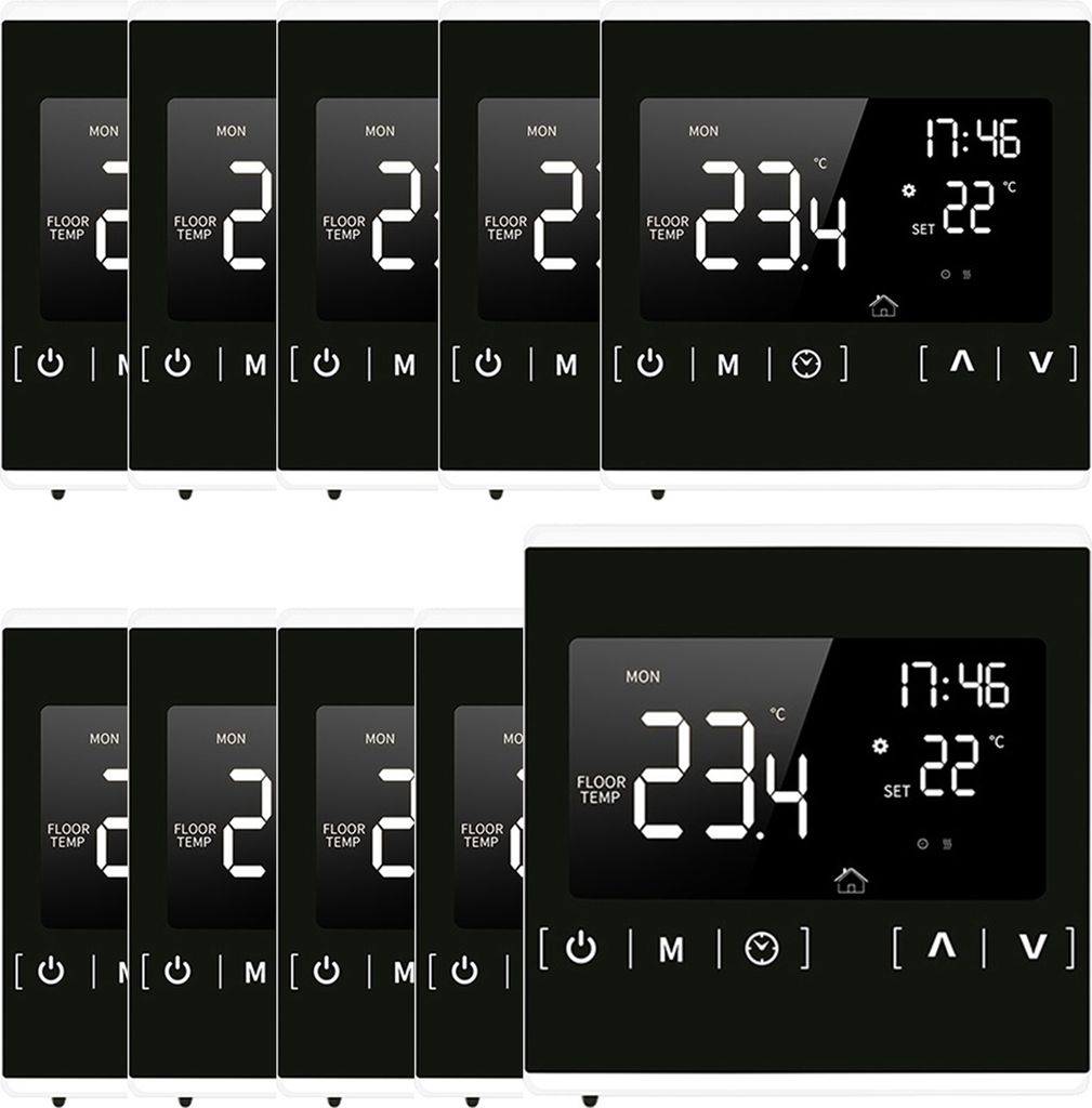 10X Smart Digital Raumthermostat LCD Touchscreen Thermostat Wandthermostat für 16A Elektroheizung Fußbodenheizung Programmierbarer,Weißer Rand