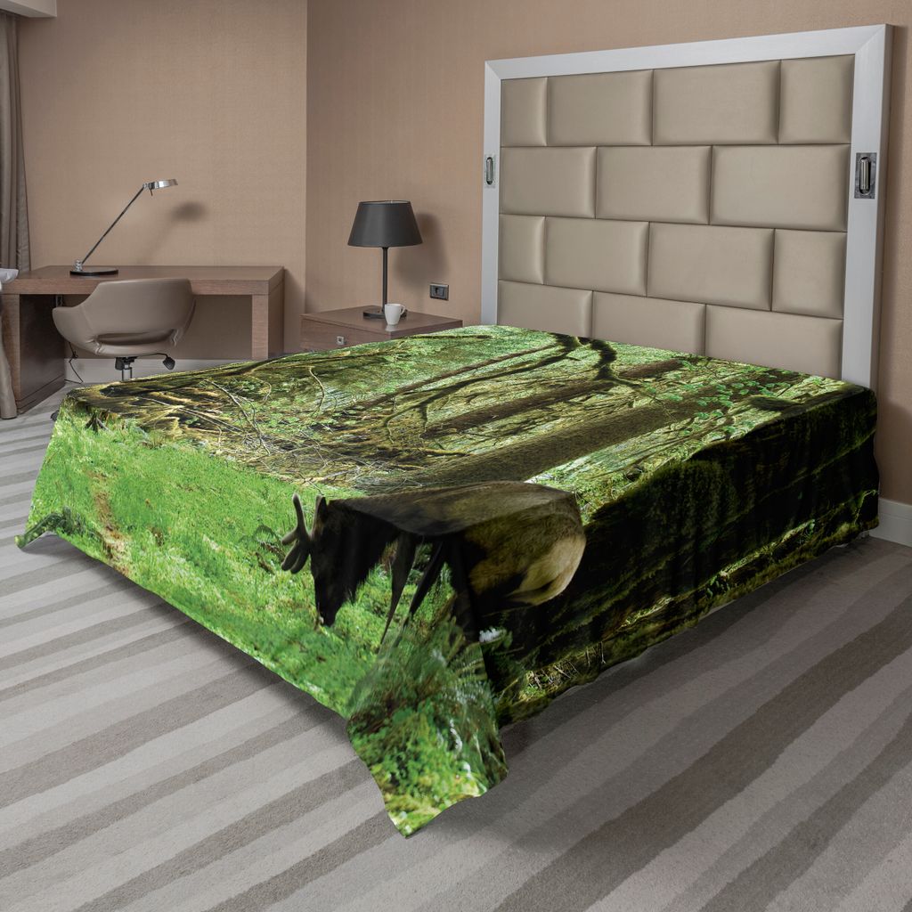 ABAKUHAUS Regenwald Bettlaken, Roosevelt-Elch im Regenwald-wild lebender Nationalpark-Washington-Geweih-Thema, weiches bequemes oberes Bettlaken f...