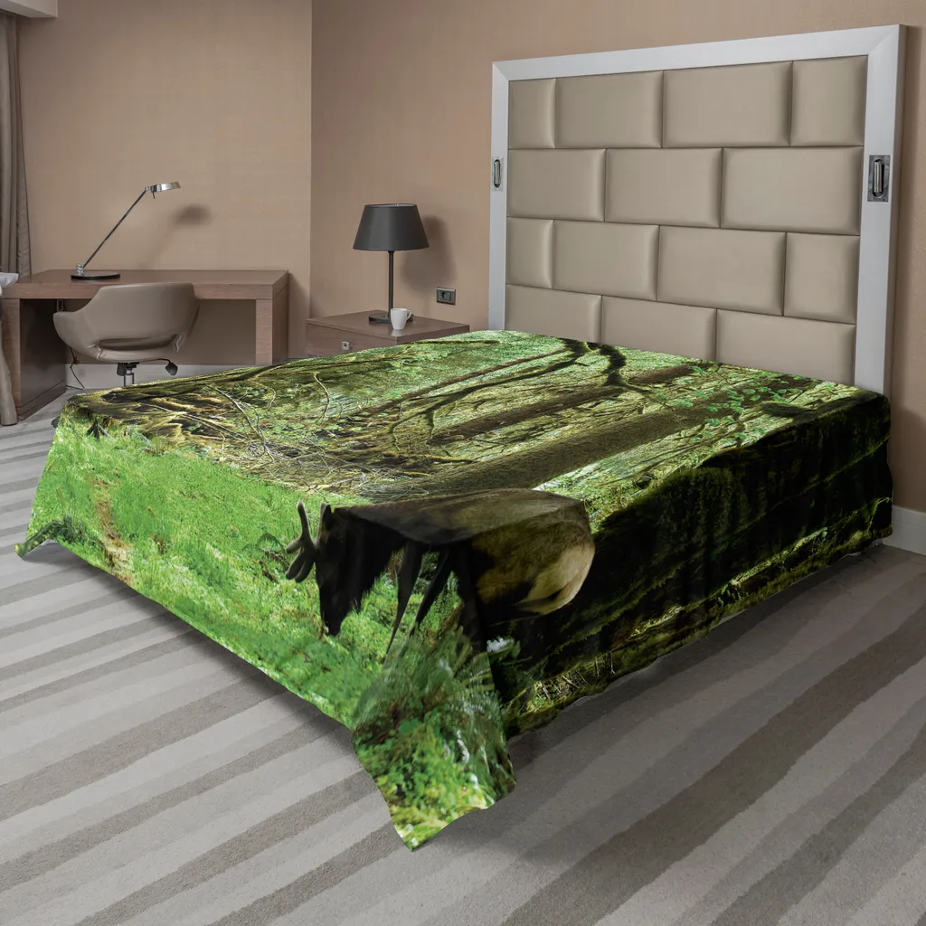 Drap plat décoratif forêt tropicale et cerf wapiti doux - 260 x 228 cm