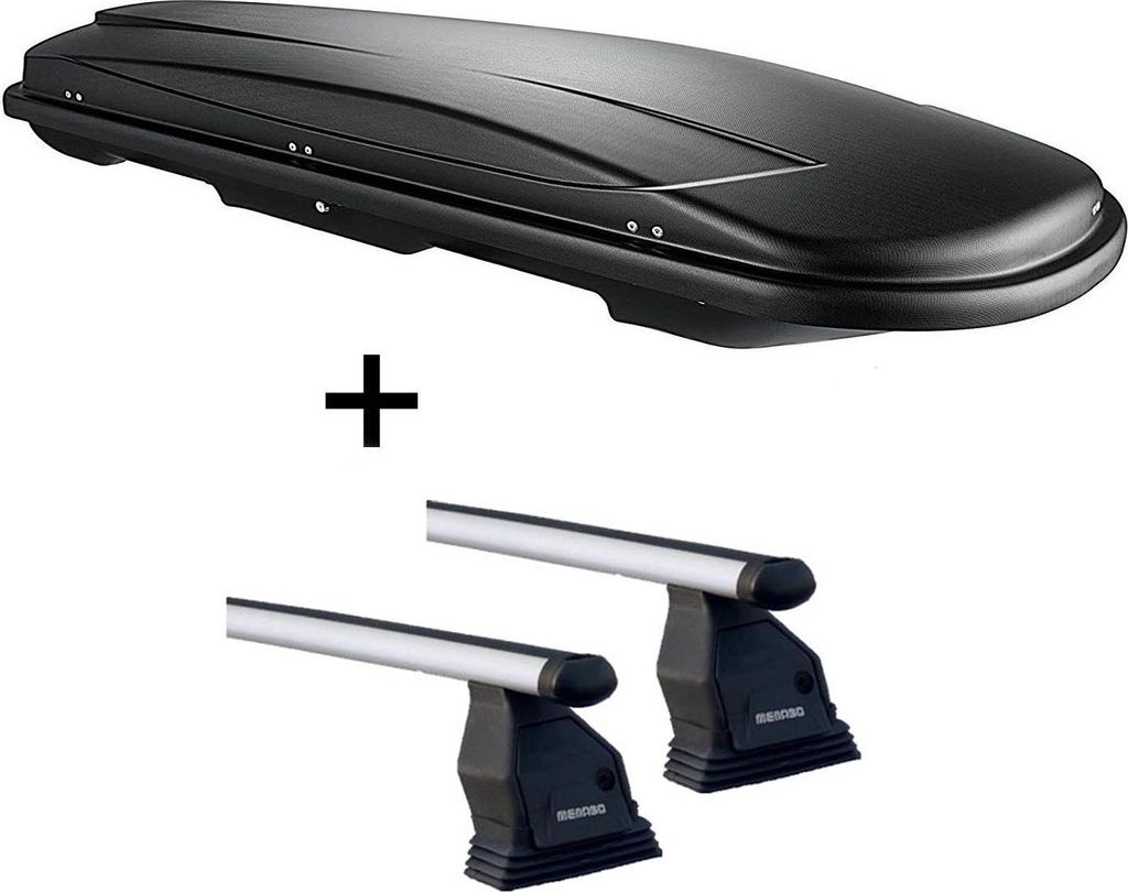 Dachbox VDPJUXT400 schwarz 400 Ltr abschließbar + Dachträger Menabo Tema kompatibel mit für Peugeot 5008 (Kombi ohne Reling 5Türer) ab 2009 Alu...