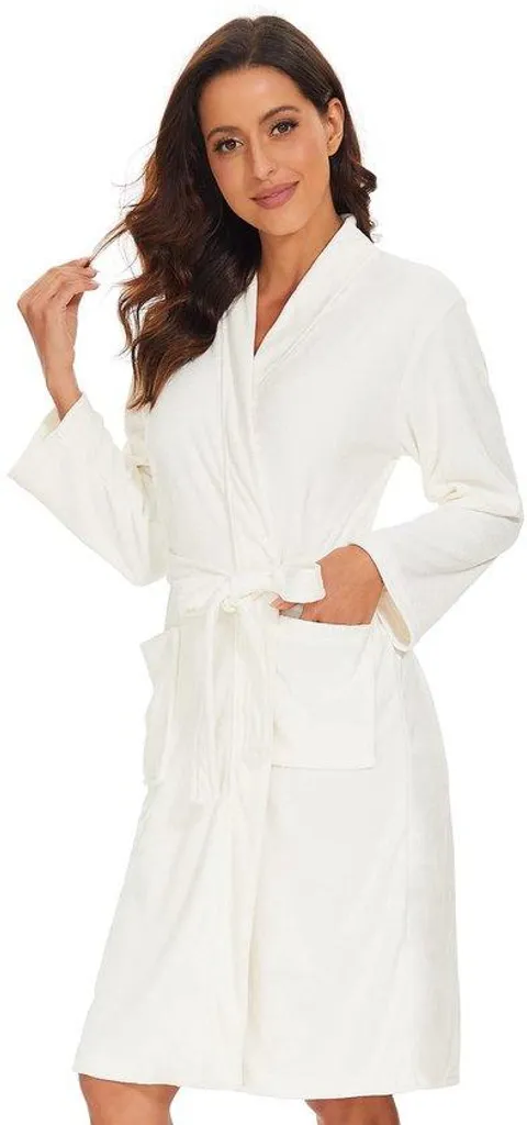 Veste blanche légère pour spa et sauna femme - Longueur aux genoux
