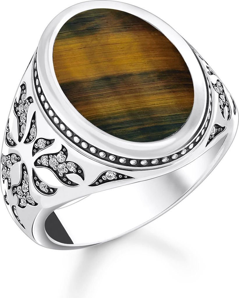 Thomas Sabo TR2454-950-1 Herren-Siegelring mit goldblauem Tigerauge Silber, 64/20,4