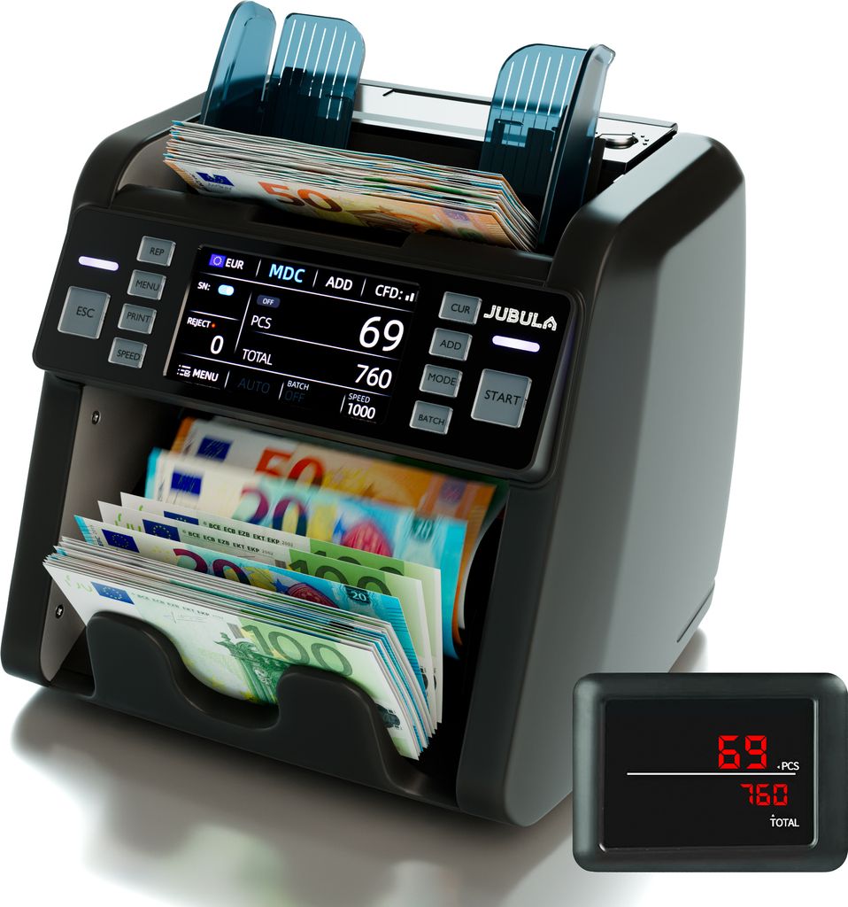 Jubula MV-550 Geldzählmaschine für gemischte Geldscheine | Touchscreen-Display | EUR USD GBP | Banknotenzähler | Geldzähler | Banknotenzählmas...