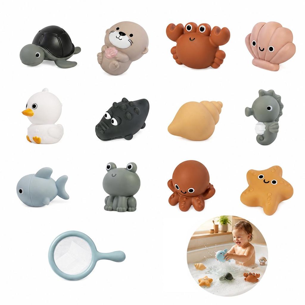12er Set Baby-Badewannenspielzeug, Ozean-Tiere, Produktbild 