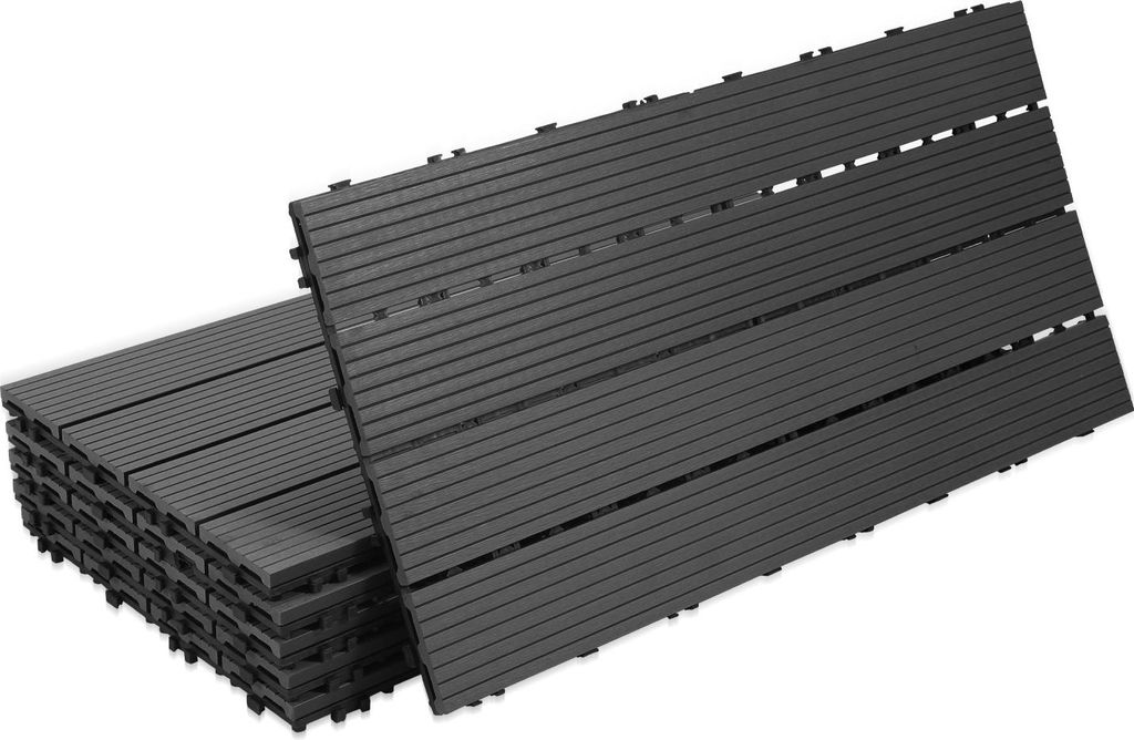 Faziango Terrassenfliesen Holzfliesen Balkon 30x60cm, WPC Fliesen Wasserfilterbar Terrassen Garten, Anthrazit 30 Stück
