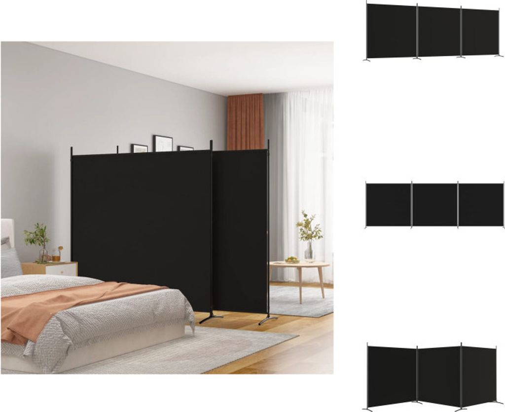 vidaXL 3-tlg. Paravent Schwarz 525x180 cm Stoff - Raumteiler