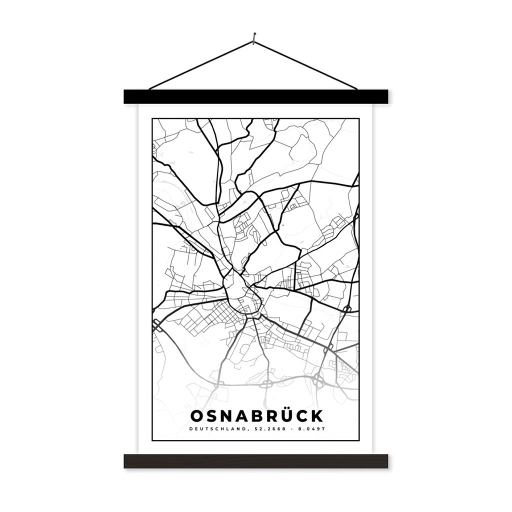 MuchoWow Textilposter Stadtplan - Osnabrück - Karte 120x180 cm mit schwarzem Rahmen - Fotos