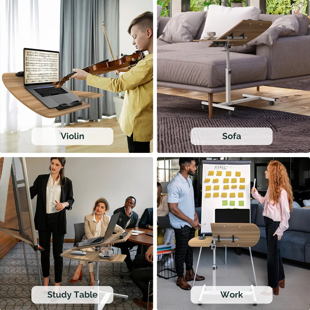Table d'ordinateur portable à roulettes bureau mobile réglable blanc - 8