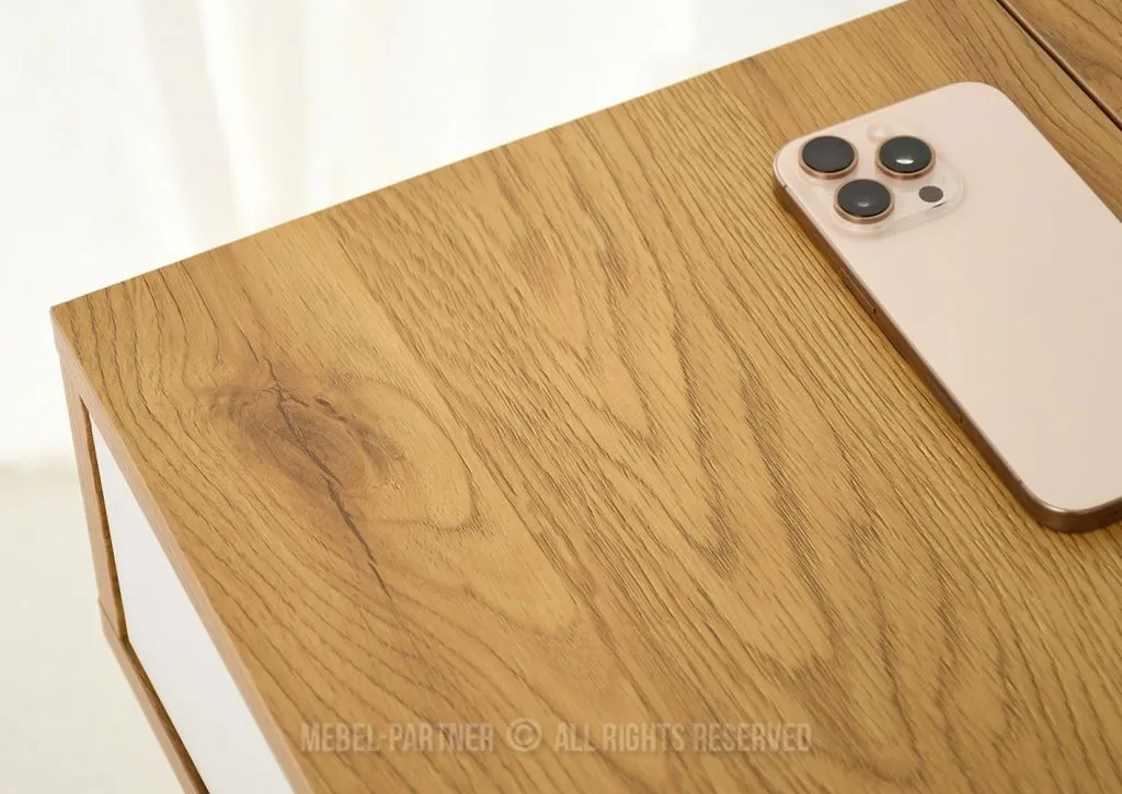 Table de chevet DILMAR en bois et blanc - Finition Chêne de Qualité