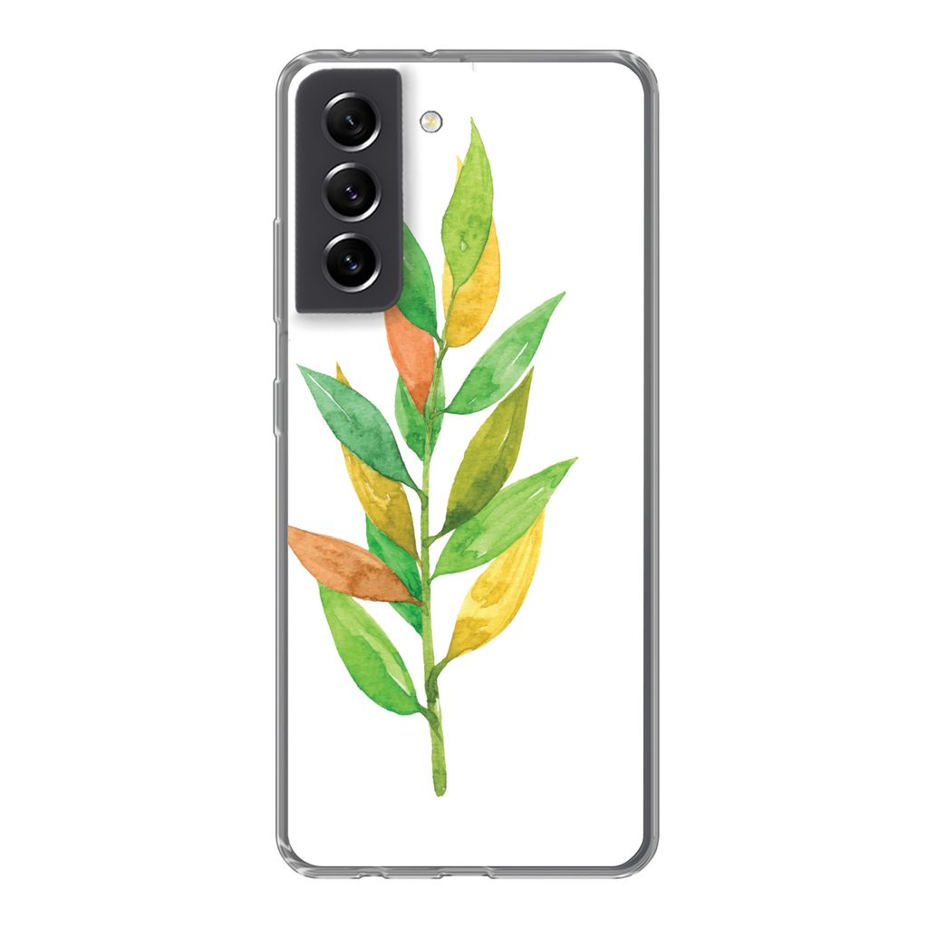 MuchoWow Handyhülle Schutzhülle Hülle für Samsung Galaxy S21 FE Aquarelle - Blätter - Pflanzen Silikon Softcase Handy Hülle - Mobiltelefonh...