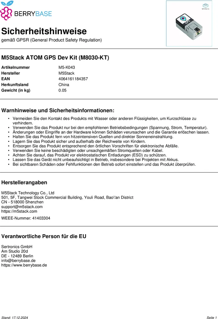Kit de développement GPS ATOM M5Stack - Mini récepteur GNSS programmable - 9
