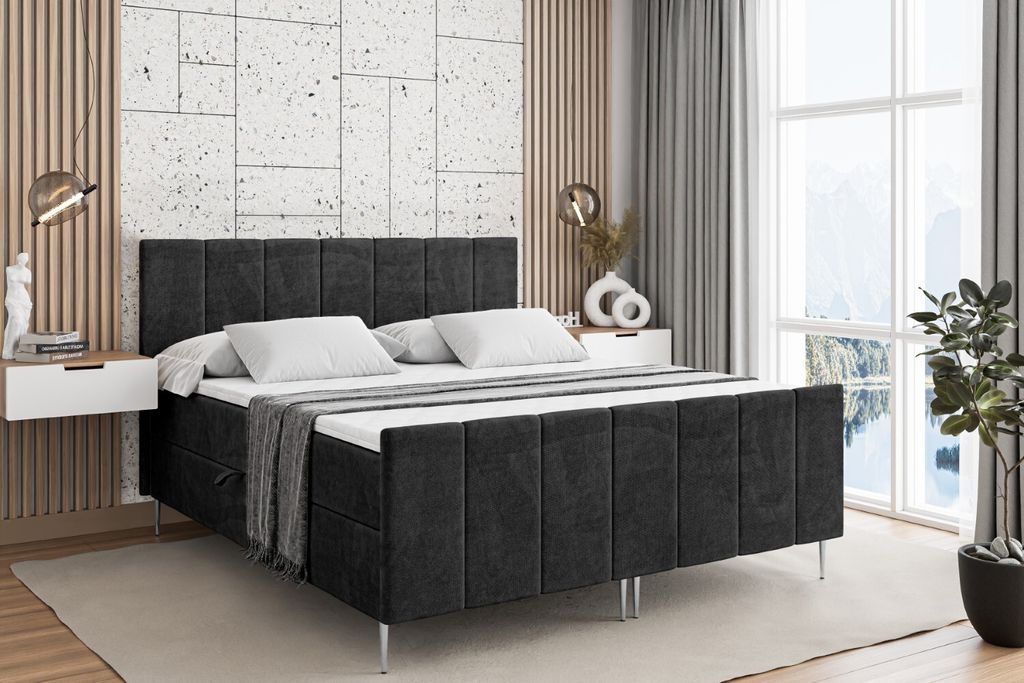 ALTDECOR Boxspringbett mit Silber Füßen, Matratze und Lattenrost, Topper, Fußteil, Polsterbett mit Bettkasten, Bett mit Stauraum H3-Matratze, Do...