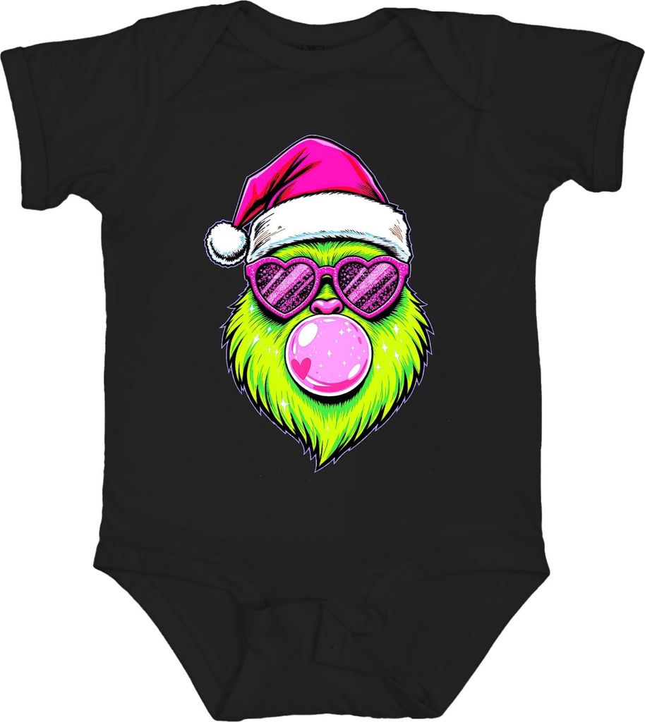 Grinch Weihnachten Bubblegum Herzbrille Neon Kawaii Santa PopArt Unisex Baby Body, Schwarz, 0/3