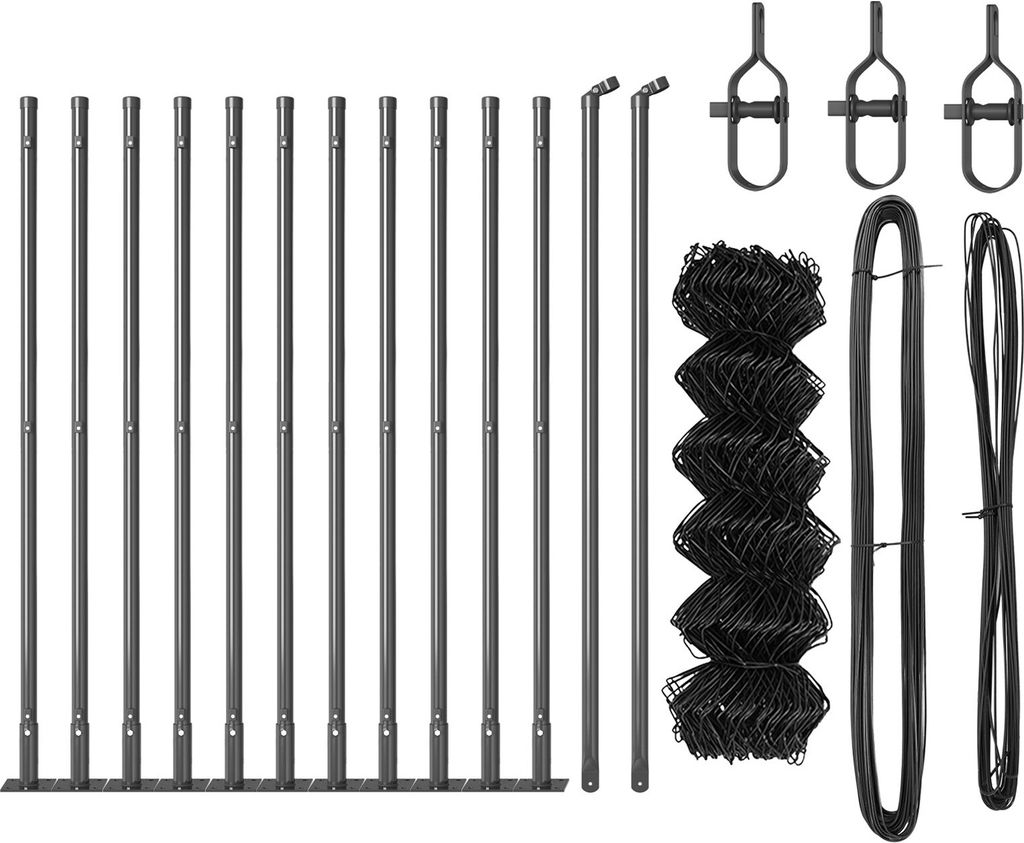 Möbel Kettengitterzaun mit 13 Flanschpfosten 0.4 x 25 m Verzinkter Stahl - Metallzäune 3351274