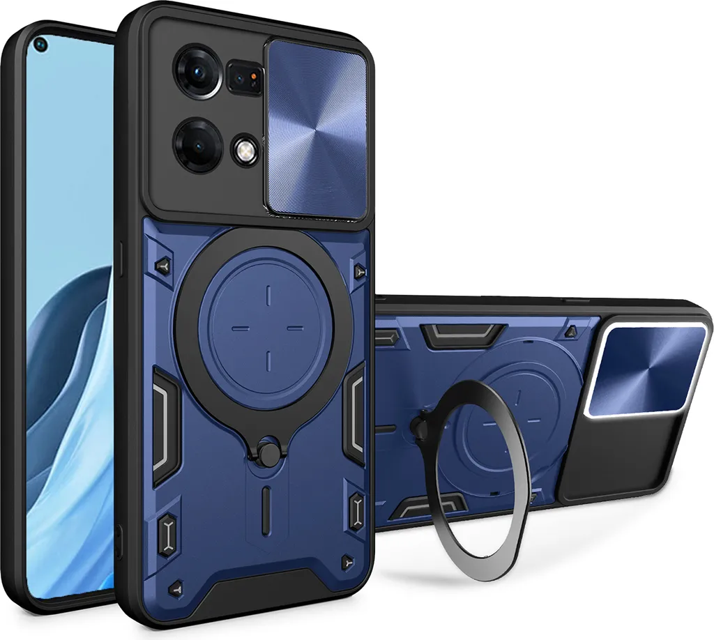 Custodia per Oppo Reno7 4G Blu con Stand e Protezione Fotocamera