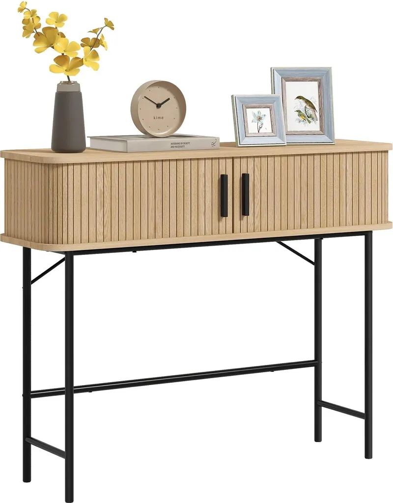 Console Noire 100x30x80 cm avec Portes Coulissantes à Volet Roulant