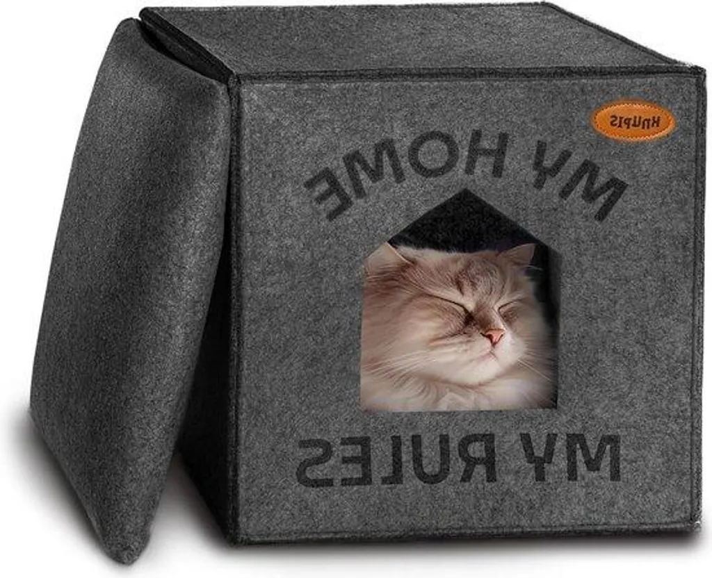 Couchage chat intérieur en feutre gris, panier stable et chaud - 50cm