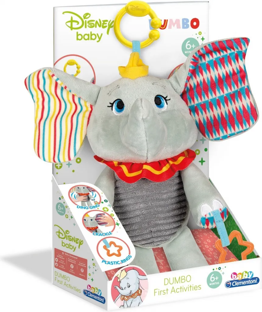 Peluche Dumbo Disney Baby souple avec Hochet et Effets Sonores d'Éveil