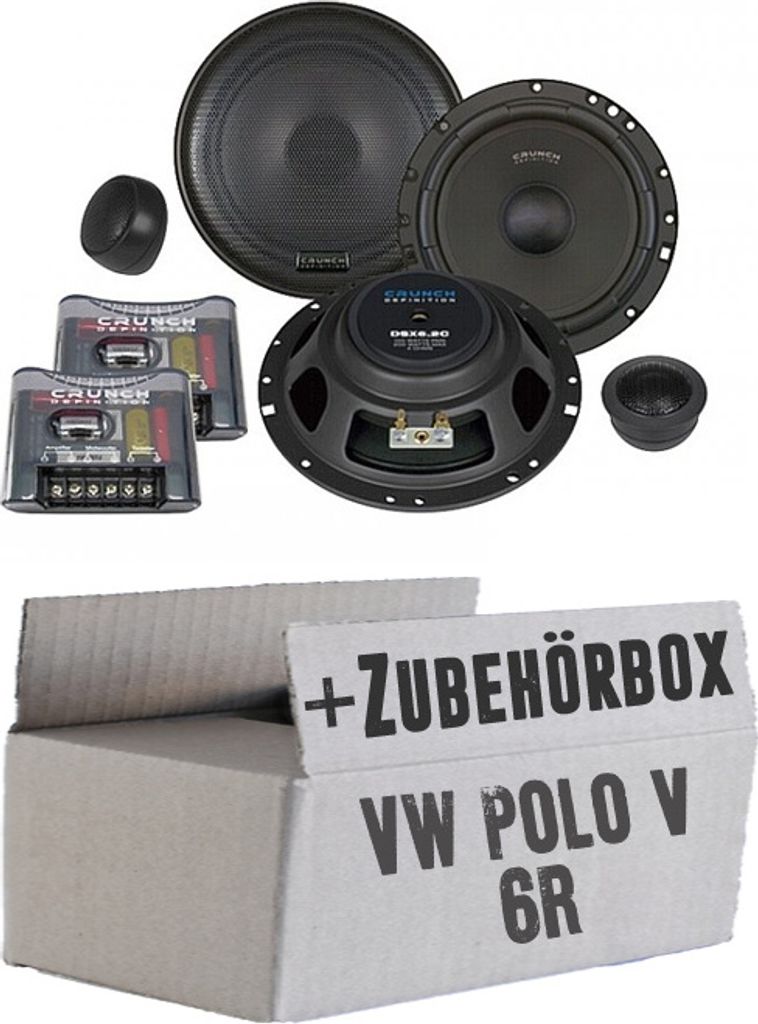 Crunch DSX6.2c - 16,5cm Lautsprecher Boxen System - Einbauset passend für VW Polo 6R Front Heck - justSOUND