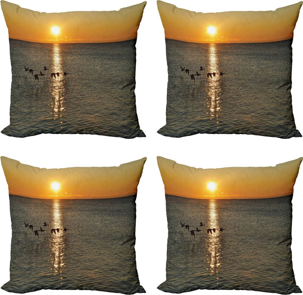ABAKUHAUS Vögel Kissenbezug Set (4 Stück), Gänse fliegen über den Lake, Moderner Doppelseitiger Digitaldruck, 50 cm x 50 cm, Orange und Grau