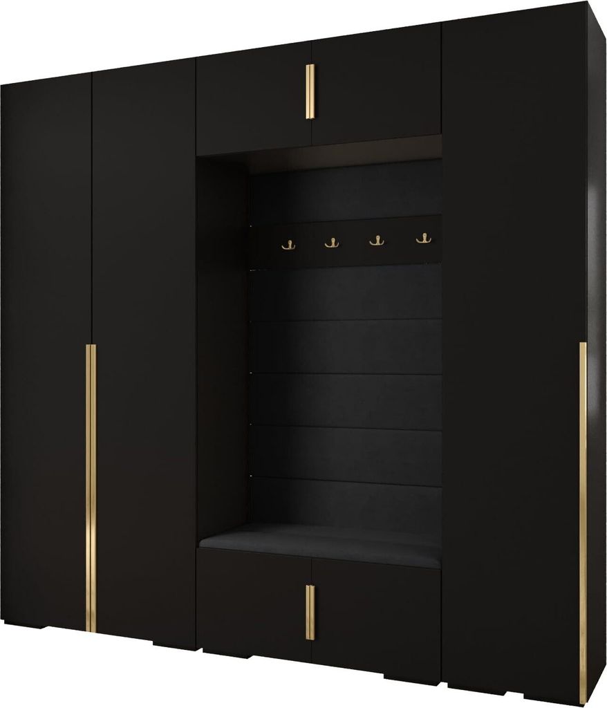 MEBLE KRYSPOL Inova 1 Möbelset Garderobe, 236,7x250x47cm - Schwarz, Manila 18, Gold