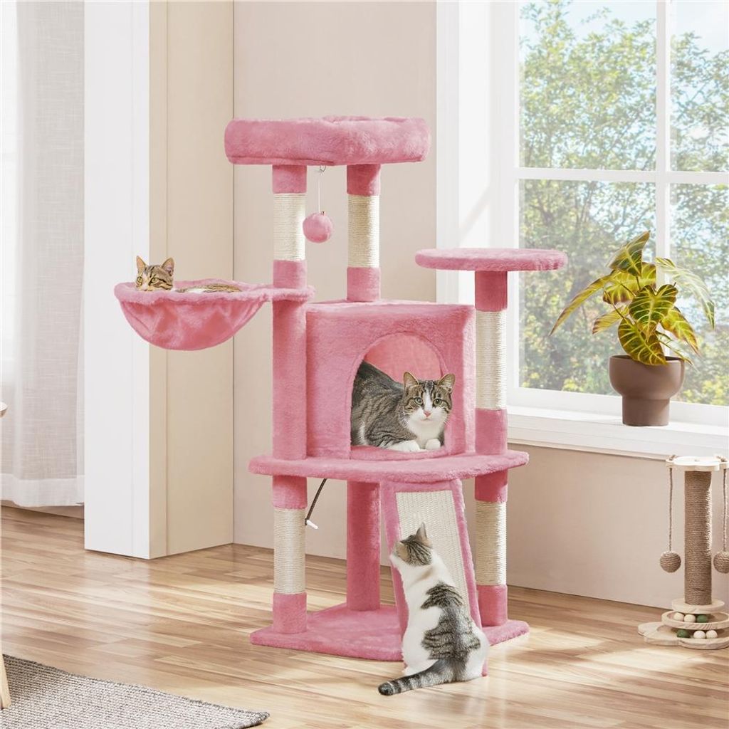 Yaheetech Kratzbaum Kleine Katzenbaum Katzenkratzbaum mit Katzenhöhle Kratzbrett Stabil Katzenhaus für Katzen, Hellrosa
