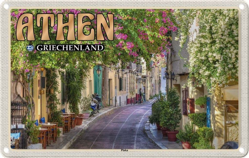 vianmo Blechschild 12x18 cm Athen Griechenland Plaka Stadtteil Bildmotiv Reisemotiv Abenteuer Reisen