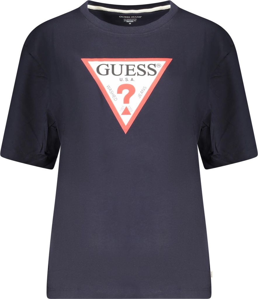 Damen Bio-Baumwoll T-Shirt Blau: Kurzarm & Oversize mit Print, Größe: XS Farbe: Blu