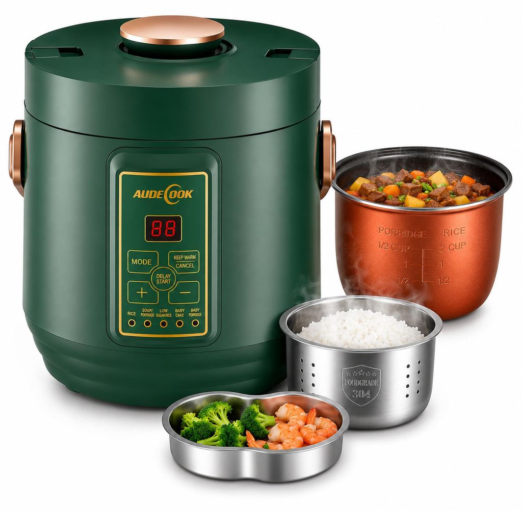 Reiskocher, 2 Tassen, 1,2 l, Antihaft, Timer, Warmhalten, 5 Funktionen
