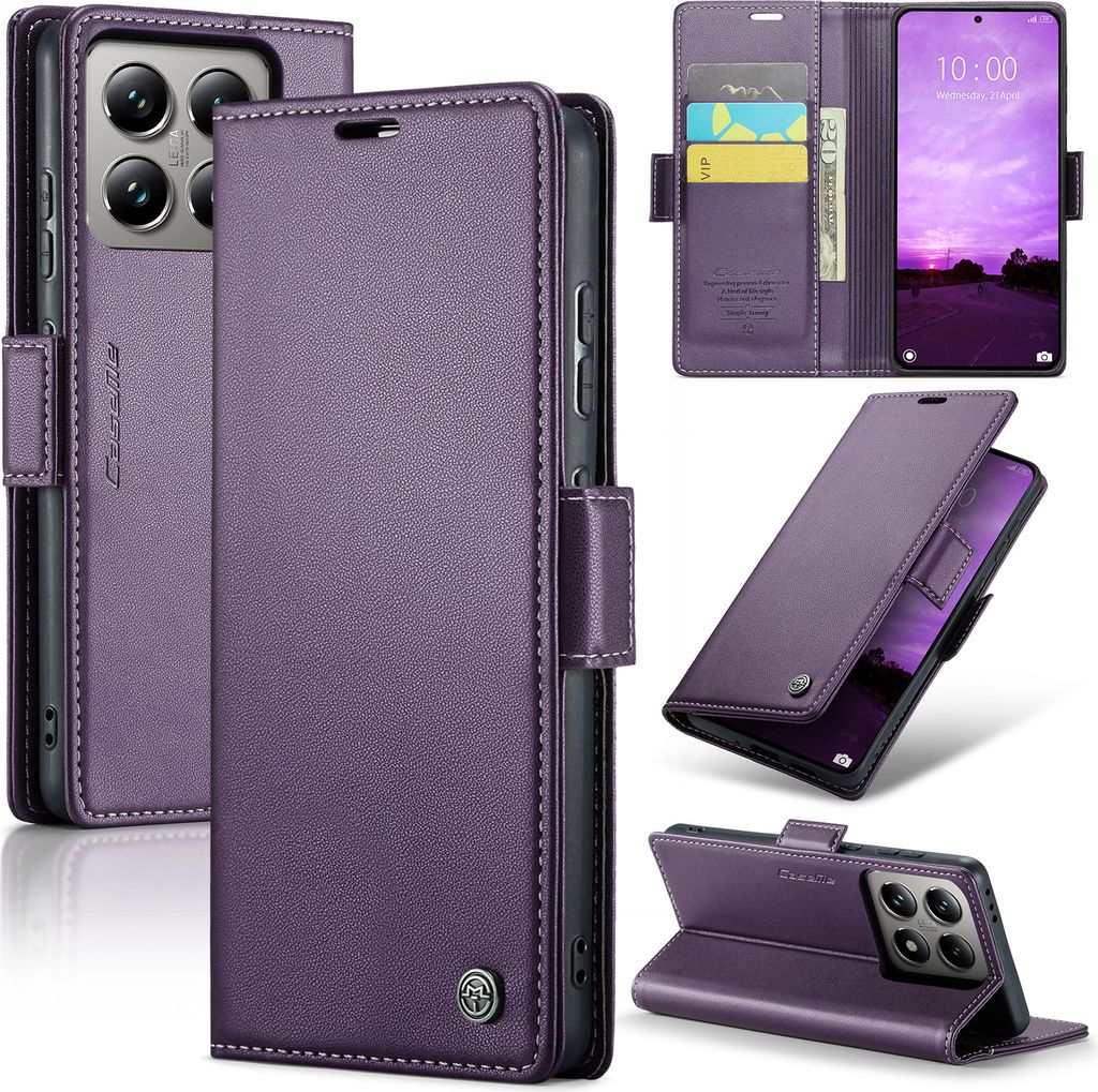 Lederhülle für Xiaomi 14T Pro Brieftasche Kartenfach Schutzhülle mit Standfunktion Lila