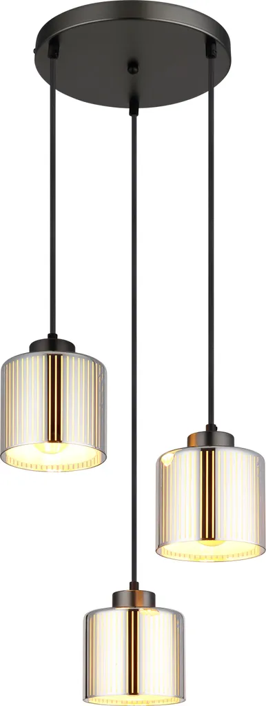Lampe à suspendre pour table à manger, 3 flammes verre noir chrome 120