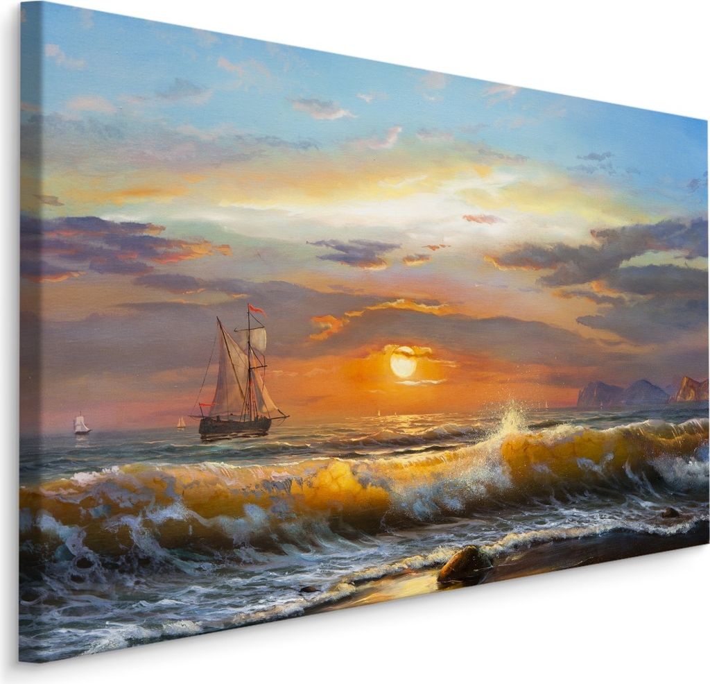 Fabelhafte Canvas LEINWAND BILDER 70x50 cm XXL Kunstdruck Meer Sonnenuntergang Schiff