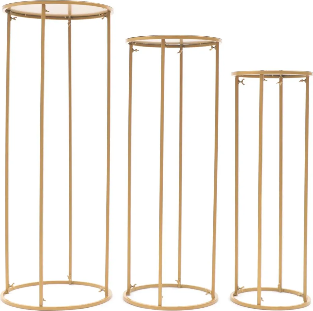 Lot de 3 supports pour fleurs ronds en métal doré pour décoration